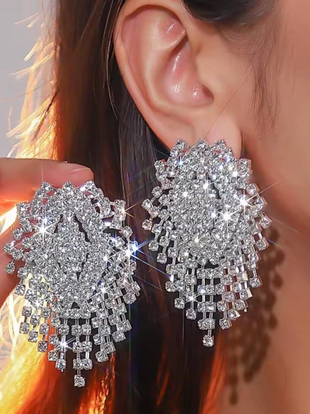 Elegant Silver Crystal Chandelier Earrings - Women Jewelry